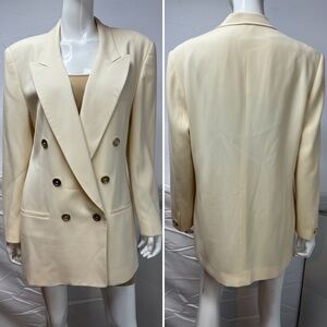 Evan Picone Women’s 14 Cream Wool Double Breasted Vintage Longline Blazer Jacket